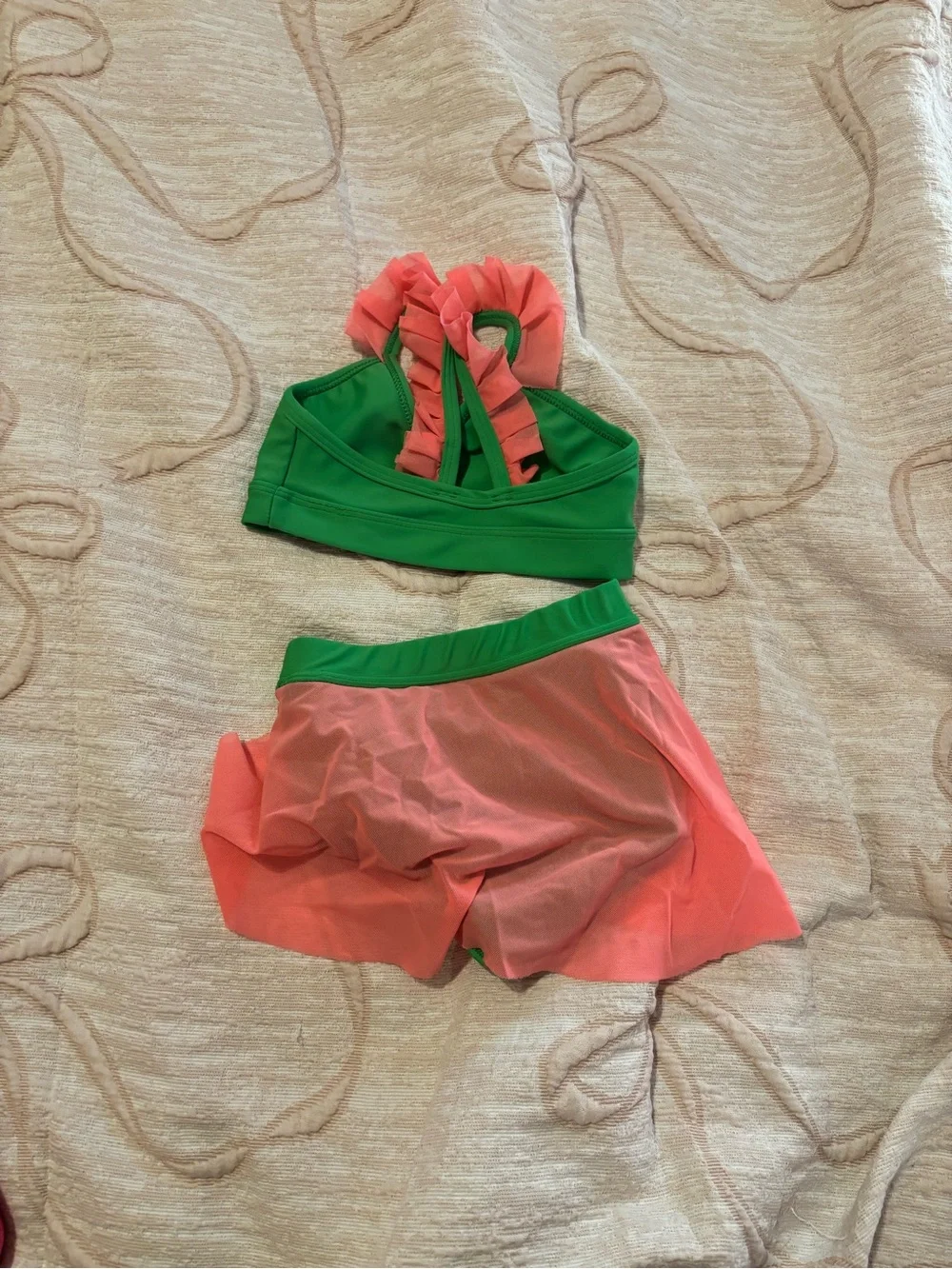 Kids Two-Piece Green and Pink Dance set  with Mesh Skirt five the label